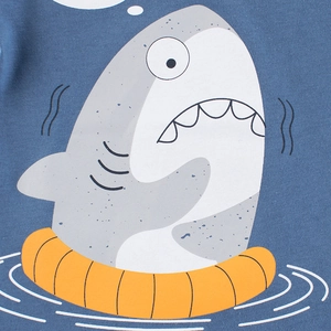 Kinder T-Shirt aus Baumwolle in Marineblau mit Cartoon-Hai und Rettungsring-Print