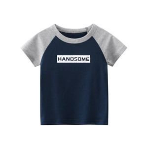 Jongens Casual T-Shirt Met Korte Mouwen 100% Katoen Raglan Contrastkleur Handsome Letterprint Ronde Hals Zomer Top