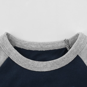 Raglan t-shirt met korte mouwen voor jongens van marineblauw en grijs katoen voor zomer