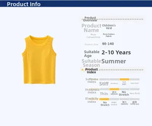Detail view of bright yellow cotton sleeveless tank top for kids with size chart