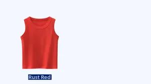 Detail of a rust red sleeveless cotton vest for kids with high-quality knit texture