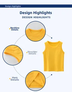 Detail view of cotton kids tank top showing neckline and hem stitching in yellow