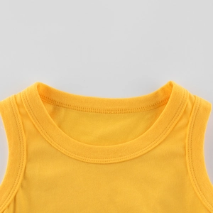 Bright yellow sleeveless cotton tank top for kids featuring durable double-stitch seams