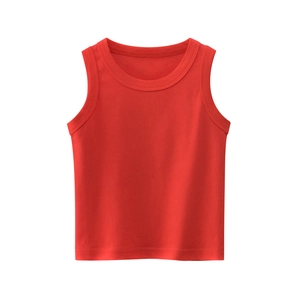 Solid red sleeveless cotton tank top for kids featuring a classic ribbed crew neck