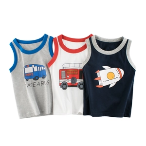 Jungen Sommer Baumwolle Ärmellos Weste Cartoon Feuerwehr Rakete Bus Druck Tank Top Koreanischen Stil Kinder Atmungsaktiv T-Shirt