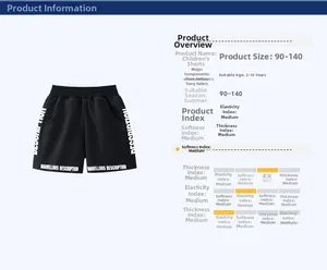 Detail view of cotton shorts for boys featuring soft knit fabric and side letter prints