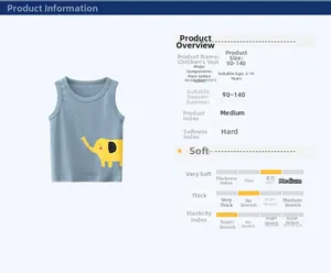 Detail view of cotton kids tank top showing grey-blue fabric and cute yellow elephant print