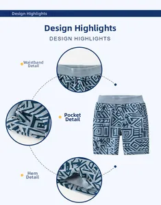 Détails du short bleu pour garçons avec imprimé géométrique et taille élastique