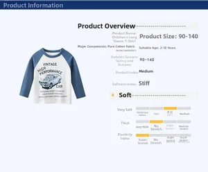 Size chart for kids cotton long sleeve t-shirt with vintage car print and raglan sleeves
