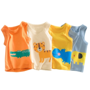 Boys Pure Cotton Sleeveless Vest Summer Round Neck Cartoon Animal Print Kids Tank Top Casual