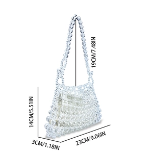 Detailed size specifications for the clear beaded handmade bag with white drawstring pouch