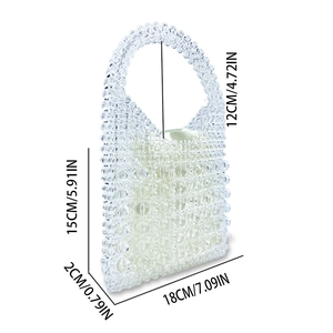 Detailed size specifications for handmade clear beaded handbag with champagne drawstring liner