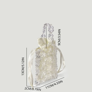 Detailed dimensions of handmade acrylic floral beaded bag with inner drawstring pouch