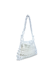 Handcrafted clear beaded shoulder bag with transparent acrylic beads for weddings