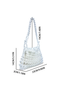 Handmade clear beaded wedding handbag for women with white fabric liner and 19cm handle
