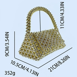 Detailed size specifications for gold beaded tote bag with trapezoid shape dimensions