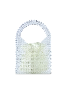 Transparent Beaded Handbag Clear Acrylic Beads Woven Purse With Satin Liner Small Vacation Beach Tote For Women