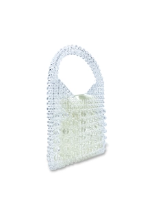 Transparent beaded handbag with cream satin inner pouch for minimalist summer vacation style