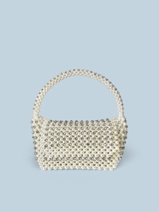 Exquisite handmade pearl woven handbag with sparkling rhinestones for wedding parties