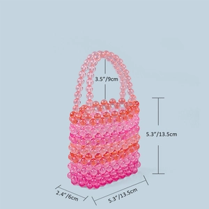 Detailed size chart for handmade rainbow acrylic beaded tote bag with dimensions in cm and inches