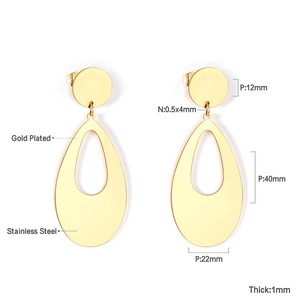 Dimensions détaillées des boucles d'oreilles goutte en acier inoxydable doré avec mesures