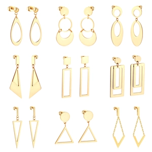 Boucles d'oreilles Clous Géométriques Minimalistes en Acier Inoxydable Pour Femmes Plaqué Or Argent Triangle Carré En Forme de V Boucles d'oreilles Pendantes Bijoux de Mode
