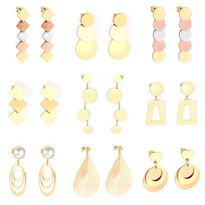 Geometric Drop Earrings Stainless Steel Gold Plated Layered Circular Square Heart Shape Jewelry For Women Antiallergic