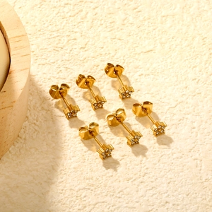 Star Stud Earrings Stainless Steel Gold Plated Zircon Inlaid Tiny Minimalist Jewelry For Women Girls