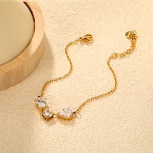 Elegant 18K gold plated bracelet featuring three pear-cut sparkling zircon pendants