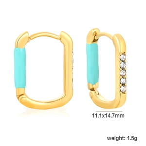 Detail of 18k gold plated earrings with turquoise enamel and white zircon, 11x14mm