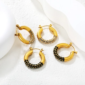 Vintage emerald and clear zircon gold plated stainless steel hoop earrings for women