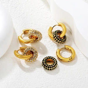 Vintage gold emerald hoop earrings set with sparkling green and white crystal pendants
