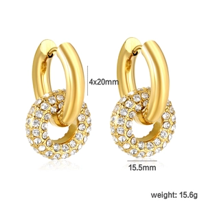 French vintage gold double-layer hoop earrings with sparkling rhinestones and crystal inlay