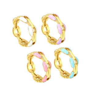 Lot de 4 bagues en acier inoxydable plaqué or 18K avec émail coloré et design chaîne