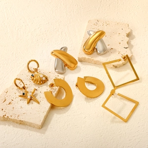Boucles D'oreilles Pendantes Étoile De Mer Künstliche Perle Acier Inoxydable Clous Carrés Géométriques Dorés Bijoux Femmes