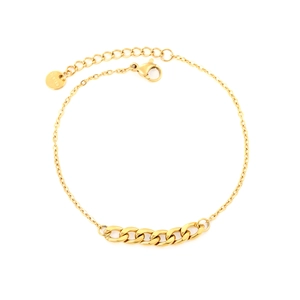Bracelet chaîne en acier inoxydable doré avec détails maillons gourmette et fermoir mousqueton