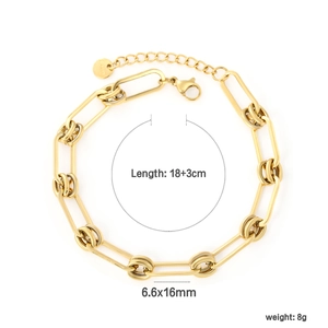Detail of 18+3cm gold rectangular link chain bracelet with lobster clasp and tag