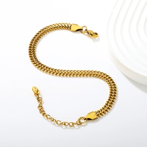 Polished 18K gold-plated stainless steel double-layered chain bracelet for women