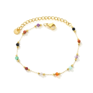 Colorful beaded gold chain bracelet with vibrant faceted stones and adjustable S.steel clasp