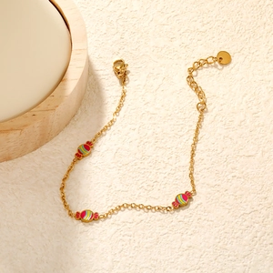 Minimalist 18K gold plated bracelet with colorful striped candy charms and lobster clasp