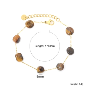 Detailed view of Tiger Eye beaded bracelet with 17+3cm length and 8mm stone diameter