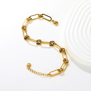 Minimalist gold-plated stainless steel paperclip link chain bracelet for women