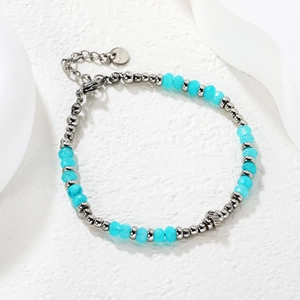 Minimalist 6mm blue natural stone bead bracelet with stainless steel lobster clasp