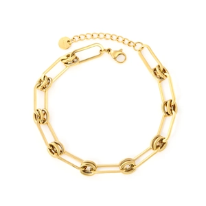 Minimalist gold stainless steel paperclip chain bracelet with lobster clasp on white background
