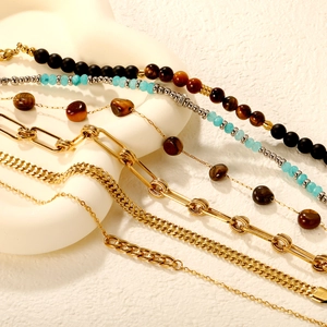 Stainless Steel Bracelet Tiger Eye Stone Beaded Geometric Minimalist Jewelry For Women