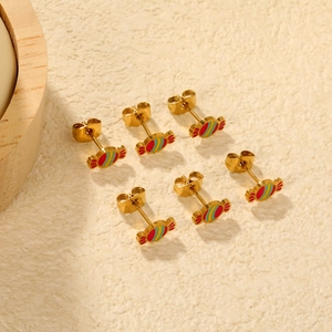 Edelstahl Bonbon Ohrstecker Emaille Bunt Gestreift Vergoldet Süßer Schmuck Für Frauen Mädchen Neuheit