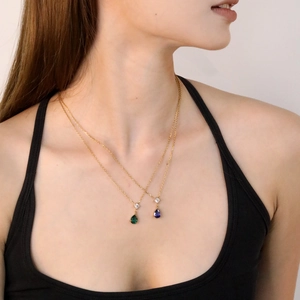 Stainless Steel Necklace For Women Water Drop Pear Shape Pendant With Square Zircon Luxury Fashion Daily Jewelry