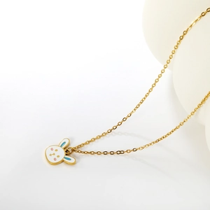 Süße Weiße Hase Anhänger Halskette 304 Edelstahl Weiß Emaille Tropföl Goldfarben Süßer Cartoon Schmuck Für Damen