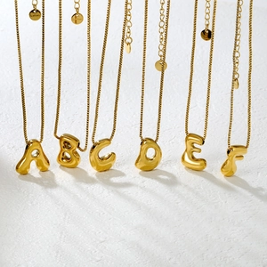 3D bubble initial letter necklaces in 18K gold plated stainless steel, set of letters A-F