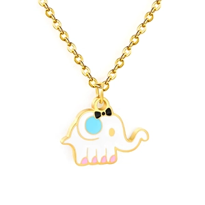 Lindo collar dorado con colgante de elefante blanco y detalles de esmalte de colores